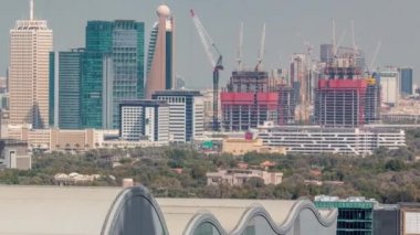 Dubai şehir merkezi timelapse mimarisi ile Havadan sabah şehir manzarası, Birleşik Arap Emirlikleri.
