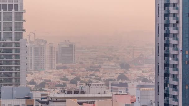 Tecom District Wolkenkratzer Luftaufnahme vom grünen Bezirk Zeitraffer — Stockvideo