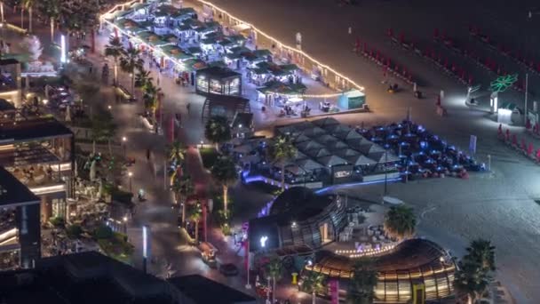 Vista general del paseo marítimo Jumeirah Beach Residence JBR skyline aerial night timelapse — Vídeos de Stock