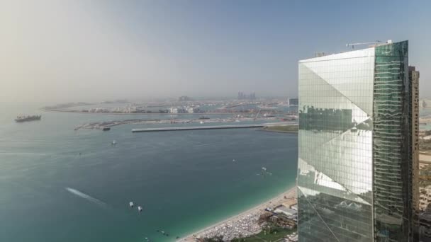 Moderne wolkenkrabbers in Jumeirah Beach Residence in Dubai, Jbr luchtfoto timelapse — Stockvideo