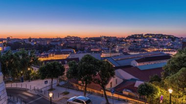 Lizbon havacılık şehri, Alcantara, Portekiz 'li Aziz Peter' ın bakış açısından gece gündüz gökyüzü çizgisi