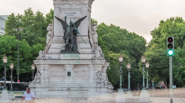 Památník restaurátorů timelapse na náměstí Restauradores Lisabon, Portugalsko — Stock fotografie