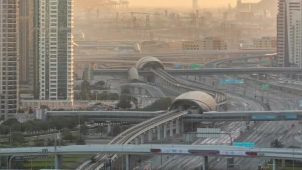 Dubai Marina and JLT during sunset aerial timelapse top view of skyscrapers in Dubai, UAE. — Stock Video