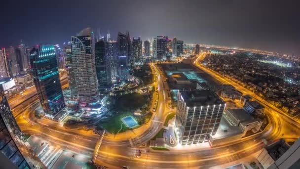 Jumeirah Lake Towers quartiere residenziale aereo notte timelapse vicino Dubai Marina — Video Stock