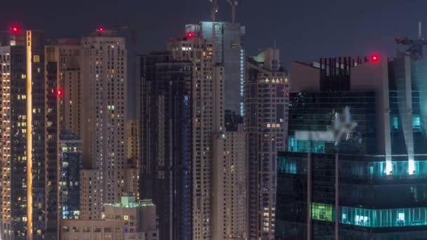 Tak utsikt över fantastiska Dubai Marina och JLT skyskrapor Aerial Timelapse, Dubai, Förenade Arabemiraten — Stockvideo