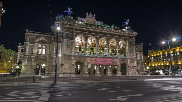 Bella vista di Wiener Staatsoper notte timelapse hyperlapsecin Vienna, Austria — Foto Stock