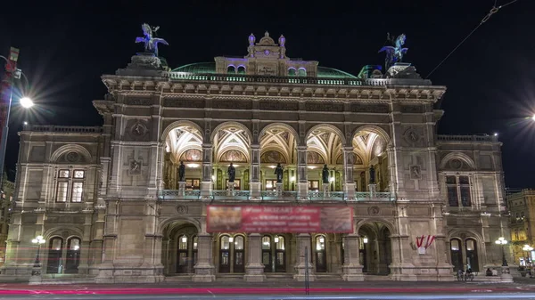 Belle vue sur Wiener Staatsoper nuit timelapse hyperlapsecin Vienne, Autriche — Photo