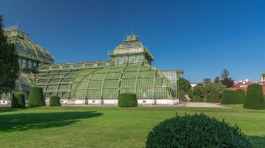 Palmenhaus Schoenbrunn zaman atlaması - Avusturya, Viyana 'daki Schoenbrunn parkında büyük bir sera