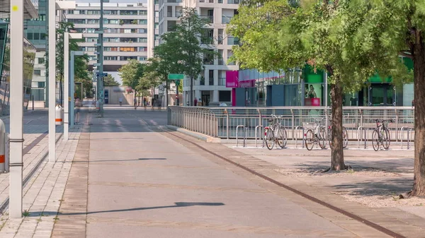 Donaustadt Danube City timelapse is a modern quarter with skyscrapers and business centres in Vienna, Austria. — Stock Photo, Image