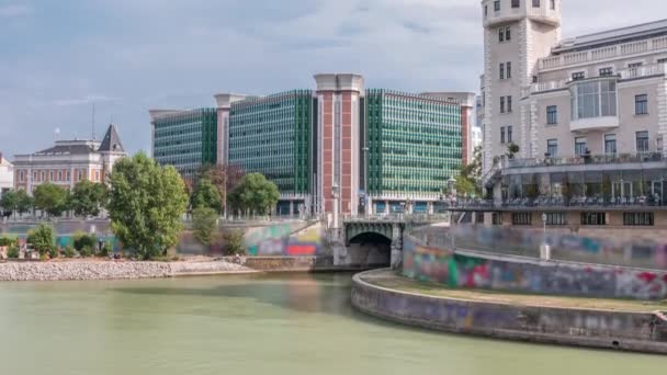 Urania and Danube Canal timelapse in Vienna. — Stock Video