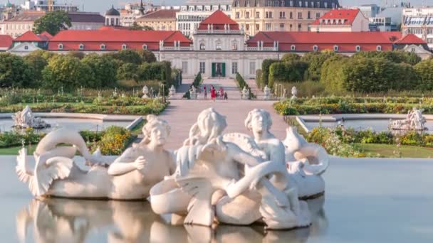 Güzel çiçek bahçeli Belvedere sarayı zaman çizelgesi, Viyana Avusturya — Stok video