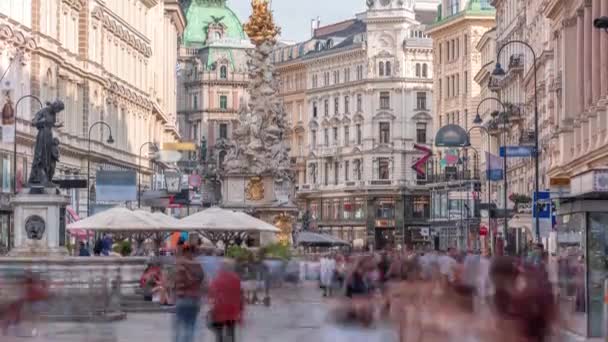 People is walking in Graben St. timelapse, old town main street of Vienna, Austria. — 비디오