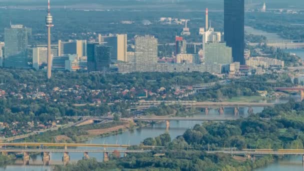 Skyline of Vienna from Danube Viewpoint Leopoldsberg aerial timelapse. — Stock Video