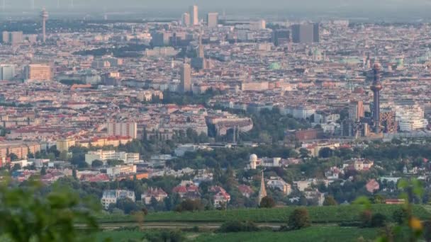 Skyline di Vienna dal punto di vista del Danubio Leopoldsberg timelapse aerea . — Video Stock