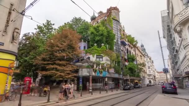 L'hyperlapsus de l'immeuble Hundertwasserhaus timelapse à Vienne, Autriche — Video