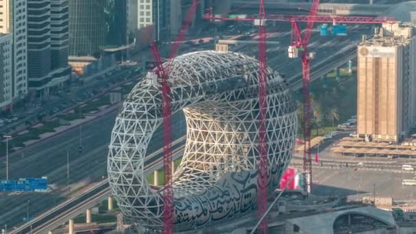 미래 공중 타임랩스 박물관 건설 현장, 두바이의 다음 상징적 인 건물. — 비디오
