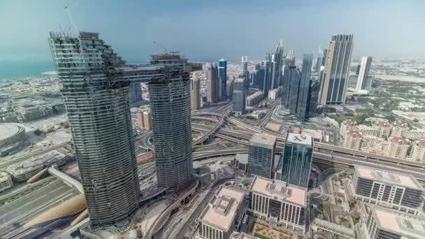 Dubai International Financial Centre distrito con rascacielos modernos timelapse — Vídeo de stock