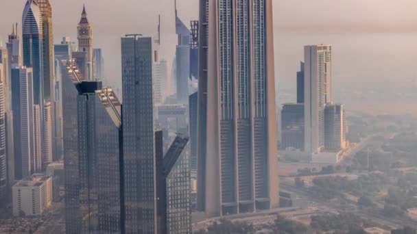 Dubai International Financial Center District mit modernen Wolkenkratzern Zeitraffer — Stockvideo