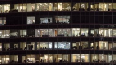 Windows gökdelenler Uluslararası İş Merkezi City gece timelapse, Moskova, Rusya Federasyonu