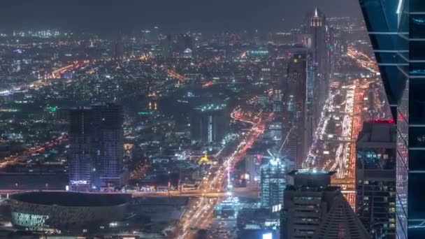 Drapacze chmur na Sheikh Zayed Road i DIFC aerial Night timelapse w Dubaju, ZEA. — Wideo stockowe