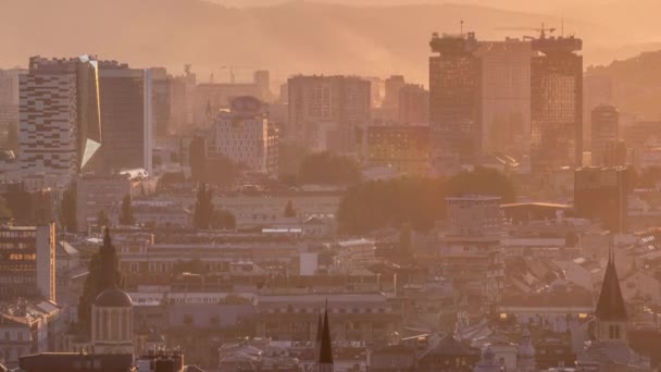 Paisaje urbano aéreo panorámico del centro histórico de Sarajevo timelapse — Vídeo de stock