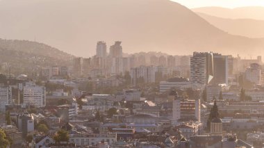Saraybosna 'nın tarihi şehir merkezinin panoramik hava manzarası