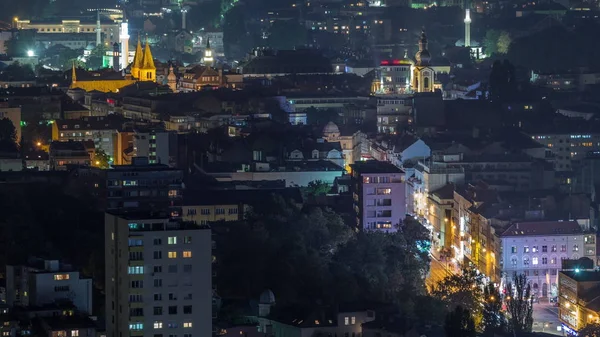 Saraybosna 'nın tarihi kısmının hava görüntüsü gece zaman aşımına uğradı. — Stok fotoğraf