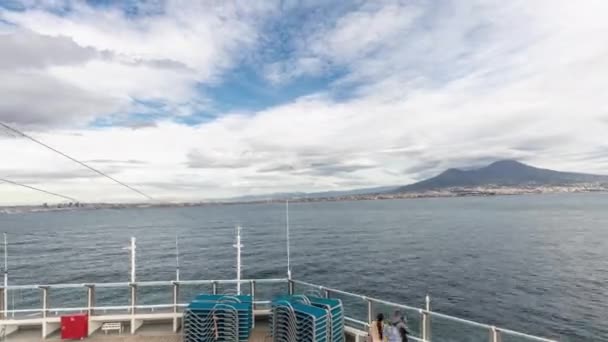 Aerial view of sea with wawes and port from ship sailing in the open sea timelapse — Stock Video