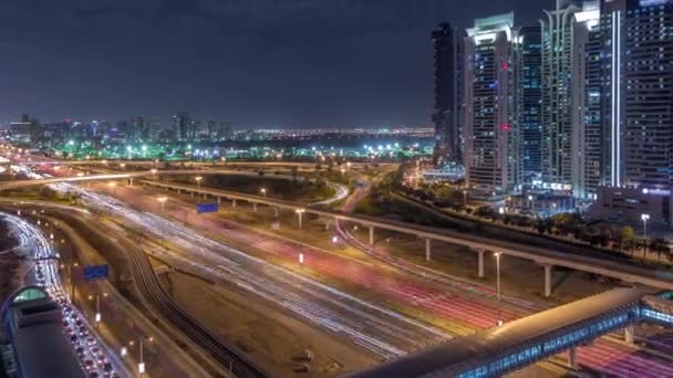 Letecký pohled shora na Sheikh Zayed silnici v blízkosti Dubai Marina a Jlt timelapse, Dubaj. — Stock video