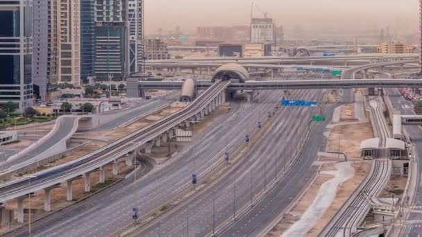 Aerial top view to Sheikh Zayed road near Dubai Marina and JLT timelapse, Dubai. — Stock Video
