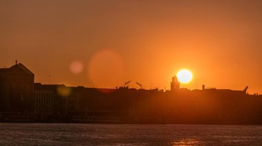 San Marco Meydanı timelapse üzerinde güzel gündoğumu büyük kanal içinde. Santa Maria della Salute, Venedik, İtalya, kilise, Avrupa Birliği'nden görüntüleyin. Ünlü tarihsel miras. Su yansıması