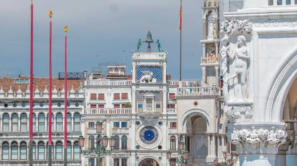Marka Timelapse Orloj Náměstí Piazza San Marco Fasády Benátky Itálie — Stock fotografie