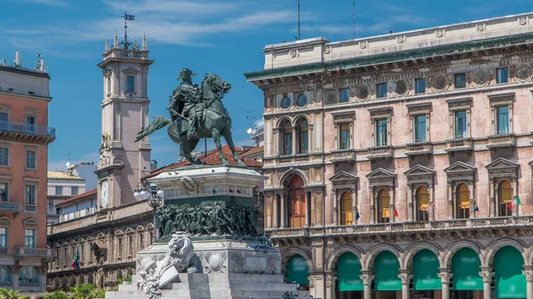 Vittorio Emanuele Socha Náměstí Piazza Del Duomo Timelapse Milána Provincii — Stock fotografie