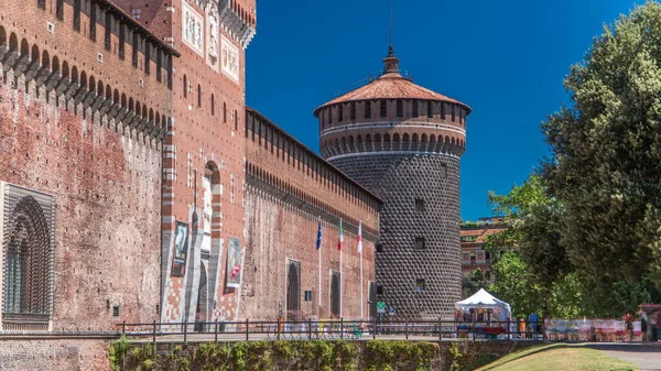 Entrada Principal Castillo Torre Sforza Castello Sforzesco Timelapse Milán Italia — Foto de Stock