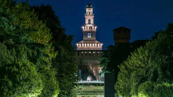 Vista Nocturna Del Gran Parque Central Parco Sempione Timelapse Milán — Foto de Stock