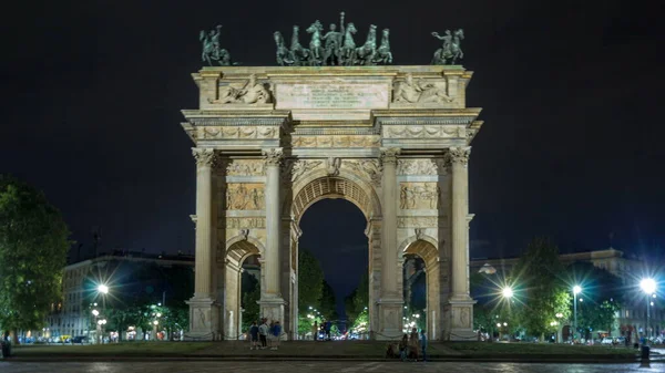 Arco Della Pace Piazza Sempione Arch Peace Simplon Square Timelapse — Stock Photo, Image