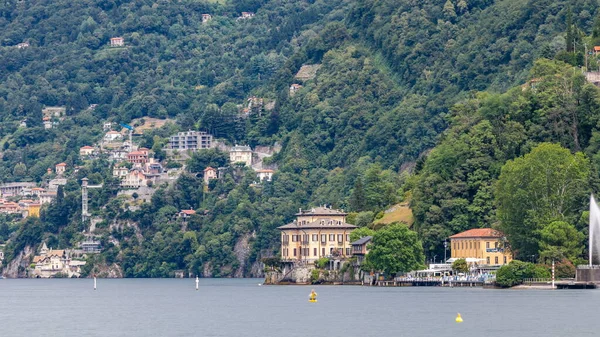 Paisagem Com Lago Como Timelapse Lombardia Itália Casas Fonte Fundo — Fotografia de Stock