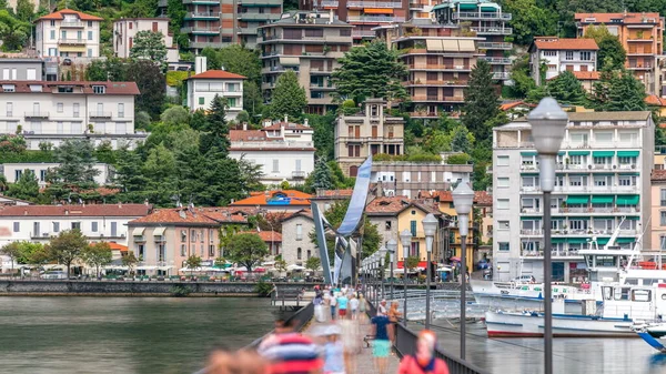 Paisaje Con Lago Como Timelapse Lombardía Italia Gente Caminando Por — Foto de Stock