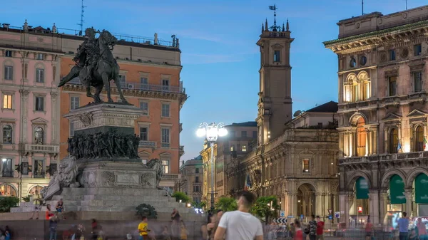 Piazza Del Duomo Den Noční Přechod Timelapse Hlavním Náměstí Miláně — Stock fotografie