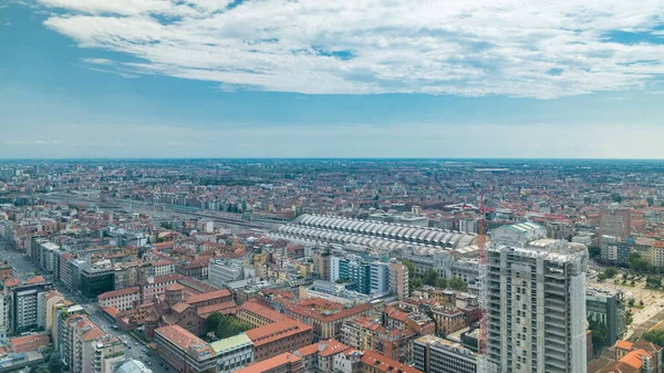 Milánó Légifelvételek Lakóépületek Központi Pályaudvar Üzleti Negyed Timelapse Fiew Tetőtéri — Stock Fotó