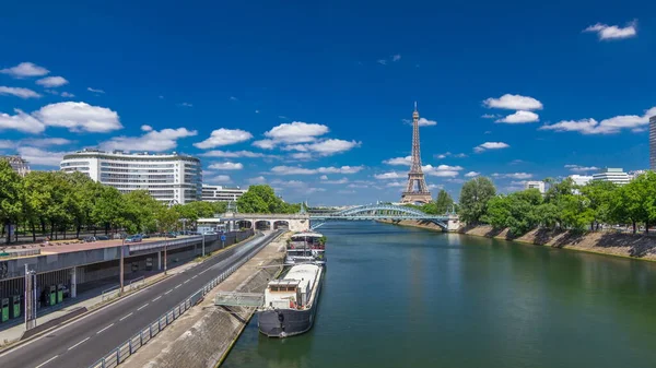 Hermosa Vista Torre Eiffel Timelapse Del Río Sena Desde Puente — Foto de Stock