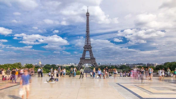 Beroemd Plein Trocadero Met Eiffeltoren Achtergrond Timelapse Trocadero Eiffeltoren Zijn — Stockfoto