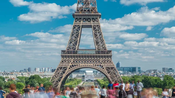 Champ Mars Und Eiffelturm Zeitraffer Einem Sonnigen Sommertag Paris Frankreich — Stockfoto