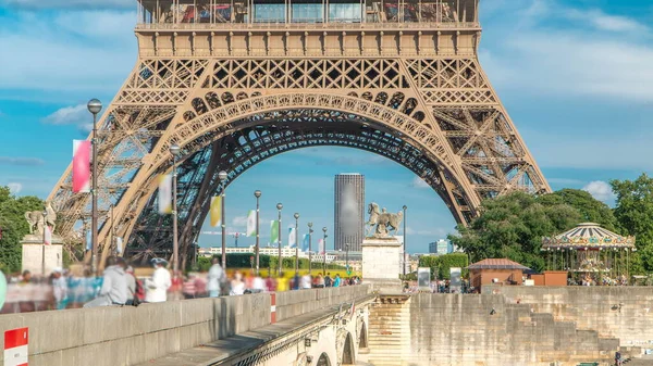 Torre Eiffel Vista Desde Puente Jena Timelapse París Francia Cielo —  Fotos de Stock