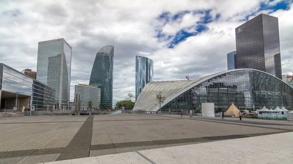 Skyskrapor Försvar Timelapse Moderna Företag Och Finansdistrikt Paris Med Höghus — Stockfoto