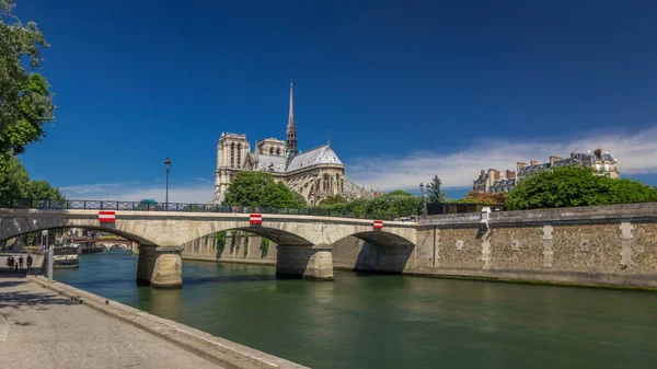 Szajna Notre Dame Paris Timelapse Egy Párizs Leghíresebb Jelképe Híd — Stock Fotó