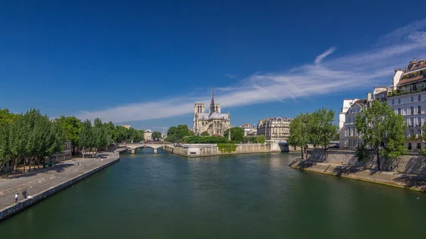 Sena Notre Dame Paris Timelapse Dos Símbolos Mais Famosos Paris — Fotografia de Stock