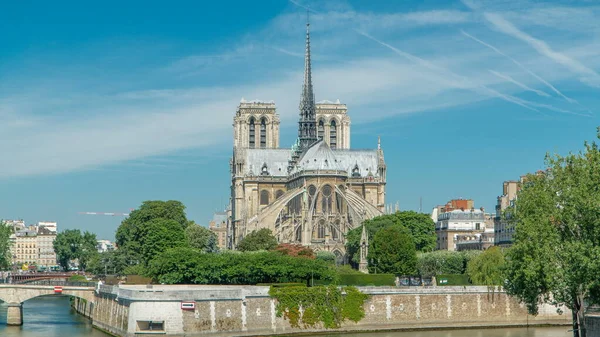 Seine Notre Dame Paris Jeden Najsłynniejszych Symboli Paryża Widok Mostu — Zdjęcie stockowe