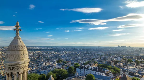 Eyfel Kulesi Fransa Ile Paris Timelapse Panoraması Kutsal Kalp Bazilikası — Stok fotoğraf