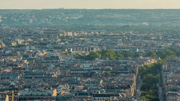 Panorama Van Parijs Timelapse Met Triumphal Arch Frankrijk Bovenaanzicht Van — Stockfoto